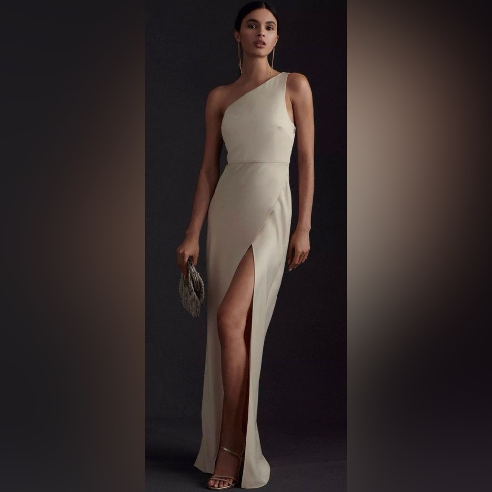 Dylan One-Shoulder Satin Side-Slit Gown